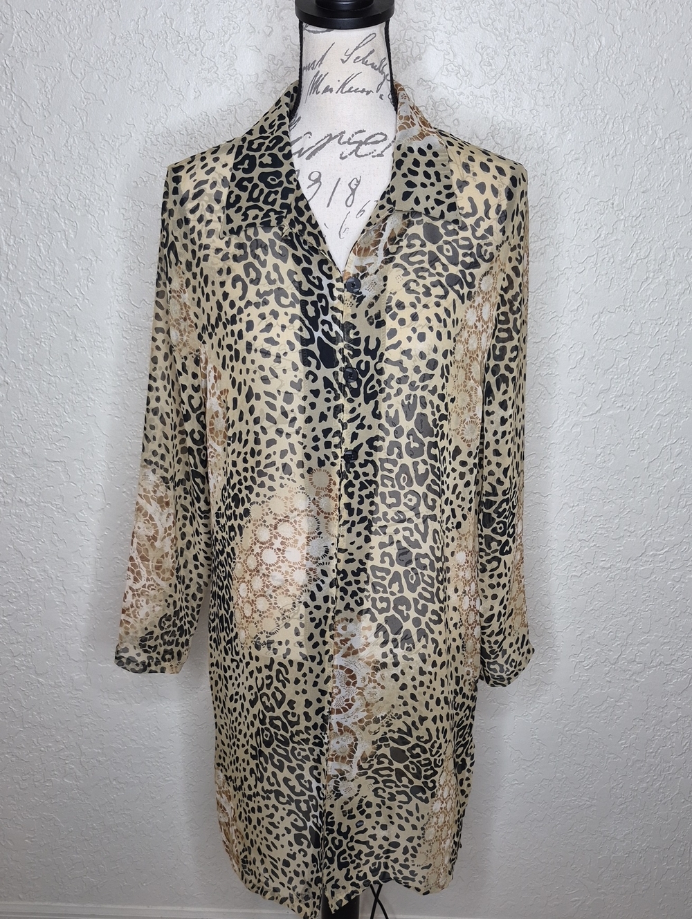 Kathie Lee Collection Sheer Animal Print Top Size M